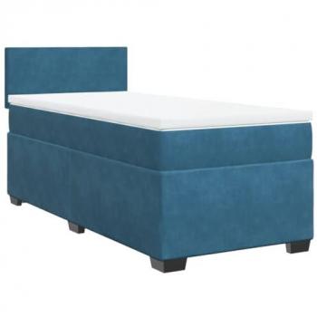 Cama box spring con colchón terciopelo azul oscuro 80x200 cm