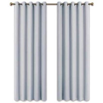 PONY DANCE Cortinas Blancas Gris Modernas - Paneles Termicos Aislantes Antimoscas con Ollaos Decoracion Ventanas Paños Proteccion Intimidad para Salon Dormitorio, 2 Piezas, 167 x 228 cm