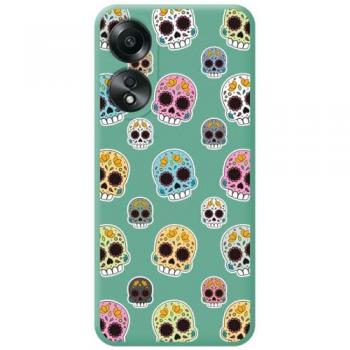 Funda de Silicona Líquida Verde con Diseño Catrina para Oppo A58 4G