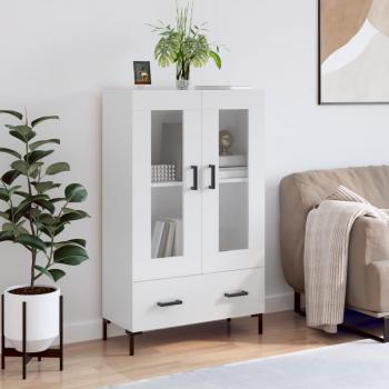Aparador alto de madera de ingeniería blanco brillo 69,5x31x115 cm - Mueble de Almacenaje de Salón con Armarios y Cajón, Buffet Moderno, Armario Auxiliar y de Almacenamiento