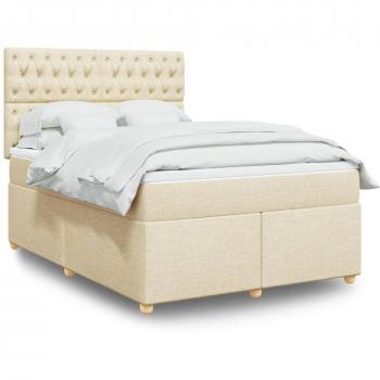 Cama Box Spring con Colchón de Tela Color Crema 140x190 cm