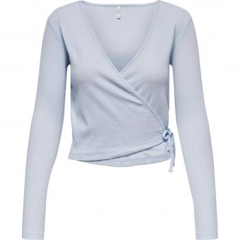 Camiseta de Manga Larga Cruzada Celeste para Mujer ONLY ONLEMMA