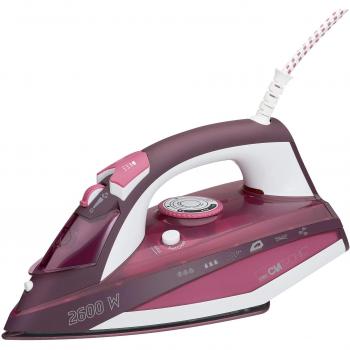 Clatronic DB 3705 Plancha Suela cerámica, Vertical, Golpe de Vapor, autolimpieza, antigoteo, 7 Funciones 2600W, 2600 W, Blanco/Rojo