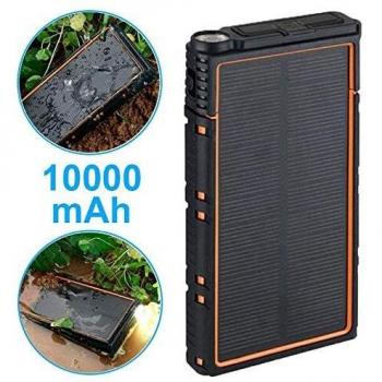 Power Bank Solar Impermeable 10000mAh con Doble USB - Naranja y Negro