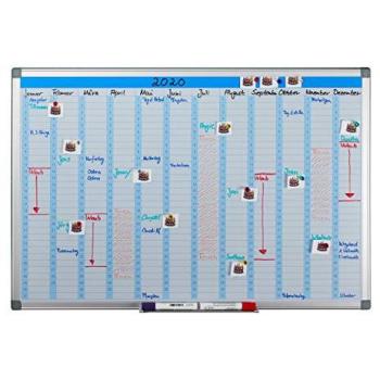 Pizarra Magnética Anual Reutilizable 60 x 90 cm con Bandeja para Bolígrafos - Blanco