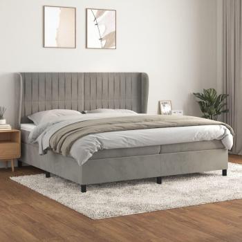 Cama box spring de muelles con colchón de terciopelo gris claro 200x200 cm