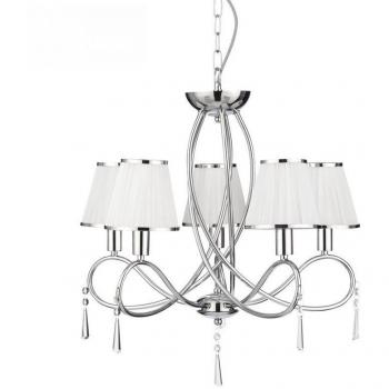 Lámpara colgante Simplicity Chrome 5 bombillas 114cm, araña de tela, cromo/blanco, E14