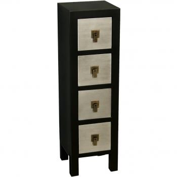PAME 40578 - Mueble de madera con 4 cajones, 85 x 25 x 24 cm, color negro y plata