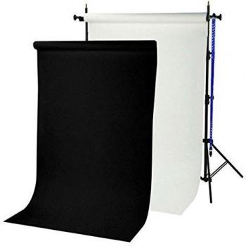 Sistema de Fondo de Estudio BRESSER BR-TP240 de 240 cm de Altura + 2 Rollos de Papel de 1,35x11 m Blanco ártico y Negro