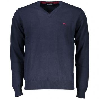 Harmont & Blaine V-Neck Embroidered Blue Sweater - L, Male, Knitwear, Cotton