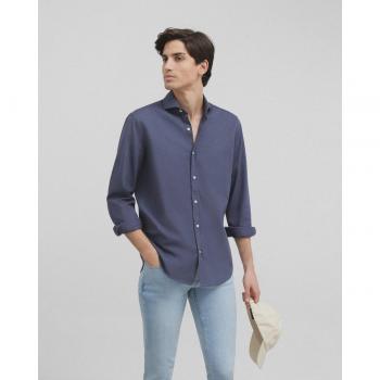 Silbon - Elegante camisa de hombre slim fit lisa en azul marino