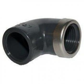 Conector de Ángulo 90° PVC-U con Rosca Interior Reforzada 16 bar, Gris, Ø 32 mm x 1 IG (PN16)