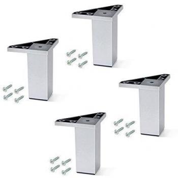 EMUCA - Pies para Muebles de plástico Gris Metalizado, Patas para Mueble, Lote de 4 pies de Altura 120mm con Tornillos de Montaje