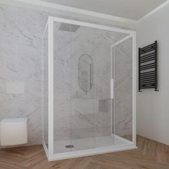 Mampara de ducha corredera 3 lados PVC 70x130x70 cm Blanco Mate Deco Trio