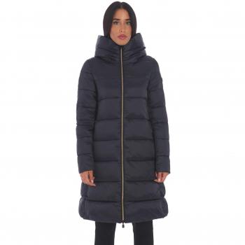 Long Black Puffer Coat with Hood for Women - Save The Duck Lysa Model