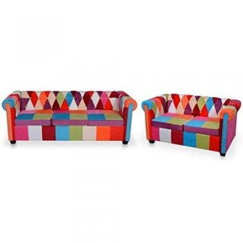 vidaXL Conjunto de Sofás de 2 Piezas Juego de Sillones para Salón Set de Tresillo Sala de Estar Asientos de Hogar Casa Tapizado de Tela Multicolor