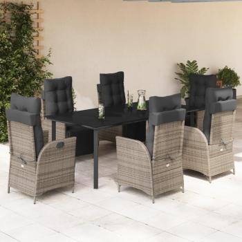 7-Piece Grey Poly Rattan Garden Dining Set with Cushions