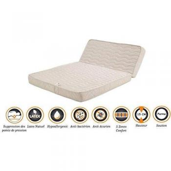 Colchón Firme Nuits D'Or BZ 120x190 cm, 15 cm de grosor, con contacto de látex en cara de invierno, 5 zonas de confort, cara de verano y relleno 100% poli