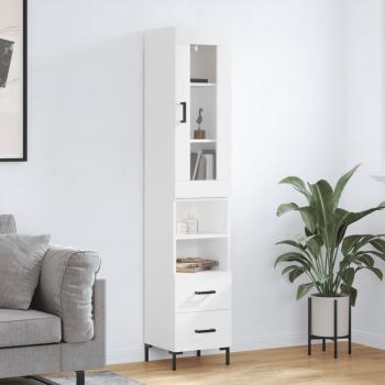 Aparador alto de madera contrachapada blanco 34,5x34x180 cm