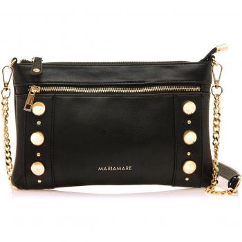 Mariamare - Bandolera de mujer efecto piel con detalles en dorado, color negro, con cierre de cremallera