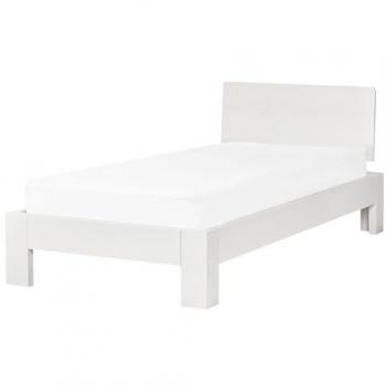 Cama individual de madera blanca con somier y cabecero 90 x 200 cm modelo Royan