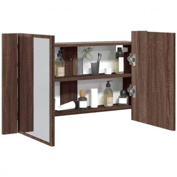 Armario espejo LED acrílico marrón roble 80x12x45 cm
