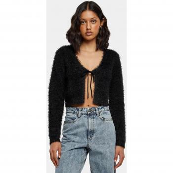 Urban Classics Women's Tied Cropped Feather Cardigan - Black, Sizes XS to 3XL