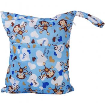 Linda Bebé Bolsa Impermeable de Tela Reutilizable Azul Bolsa de Pañales Pintada Monos