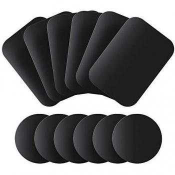 MENNYO Láminas Metálicas 12 Piezas para Soporte iman movil Coche, Reemplazo de Placa de Metal Muy Finas Adhesivo Soporte movil Coche magnético - 6 Redondos y 6 rectángulos