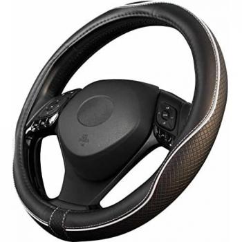 Upgrade4cars Funda Volante Coche Universal Negro Blanco Poli Piel | 37-39 cm Diámetro Exterior | Accesorios Coches Interior Decoracion | Ideas Regalos
