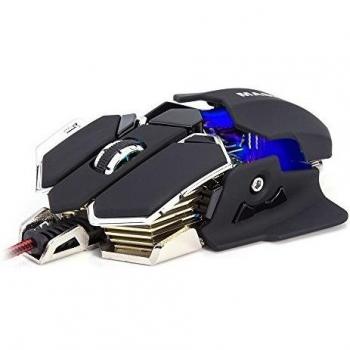 Masione Ratón Gaming Óptico PC y portátil USB 4800DPI 10 Botones LED, Negro-azul