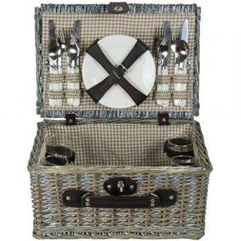 zq1 - 3753b Moda, Washed mimbre cesta de picnic para 4 personas
