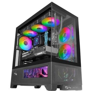 Caja de CPU ATX Mars Gaming MC-LCDX, Pantalla IPS 9.16, Cristal Templado, Panel Full Mesh, Doble Cámara, Soporte Refrigeración Líquida hasta 360mm, Negro