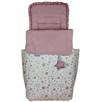 Saco de coche o capazo universal Rosy Fuentes en blanco rosa empolvdo