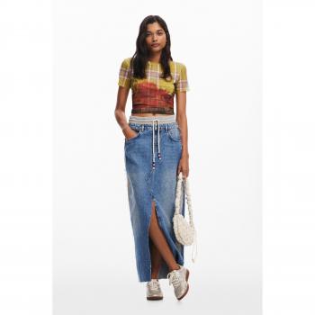 Desigual Women's Blue Hybrid Denim Skirt with Pockets and Lace-Up Design, Size XS