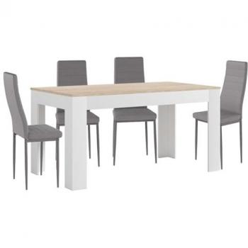 Mesa Extensible de Comedor o Cocina Blanca con 4 Sillas en Polipiel y Metal Gris