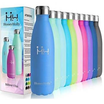 HoneyHolly Botella de Agua Acero Inoxidable 350ml, Aislamiento de Vacío de Doble Pared, Botellas de Frío/Caliente, sin bpa Botella Reutilizable para niños Sport Gimnasio Trekking Bicicleta