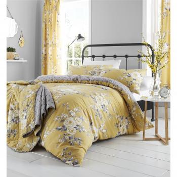 Juego de Sábanas Duvet Canterbury Floral en Color Ocra, Fácil Cuidado, Tamaño Matrimonial