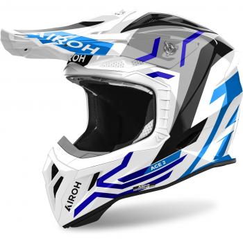 Casco de motocross Airoh Aviator Ace 2 Ground Gris-Azul Brillante, características: diseño aerodinámico, ventilación optimizada, visera ajustable, interior desmontable y lavable, peso ligero