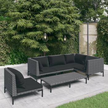 6 Piece Dark Grey Poly Rattan Garden Lounge Set with Cushions