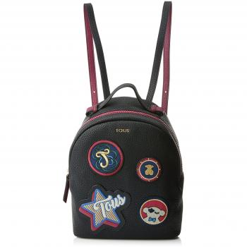 Tous Patch Medallion, Bolso Mochila para Mujer, Negro