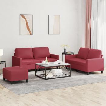 Juego de sofás con cojines 3 piezas cuero sintético rojo tinto vidaXL