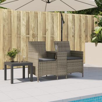 Sofá de jardín 2 plazas con mesa y cojines Polyrattan Gris