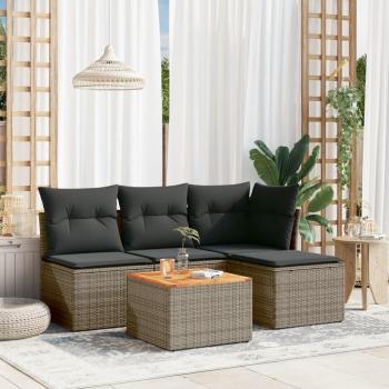 5-Piece Grey Poly Rattan Garden Sofa Set with Cushions