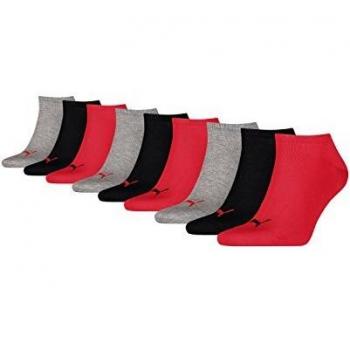 PUMA Unisex Invisible Sneakersocks 3-Pack Black/Red/Grey Size 47-49
