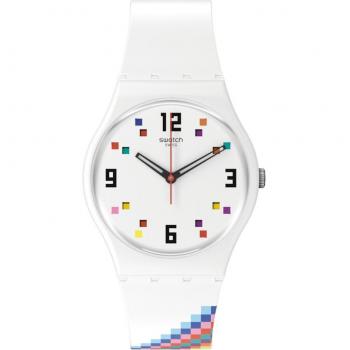 Reloj Swatch Gent Unisex Merry-Go-Round Squares SO28W700 con Correa de Silicona Blanca