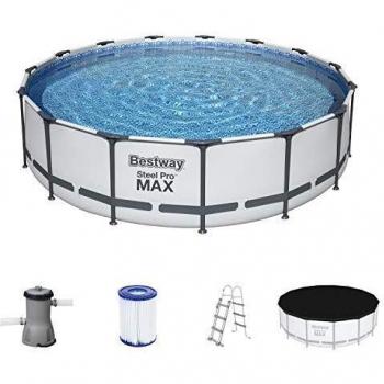 Bestway Piscina Desmontable Tubular Steel Pro Max 457x107 cm con Depuradora Cartucho 3.028 l/h, Cobertor y Escalera