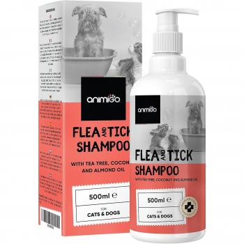 Animigo Champú Antipulgas y Garrapatas para Perros y Gatos - 500ml - pH Equilibrado, Jabón Natural Antiparásitos, Ideal para Pieles Sensibles
