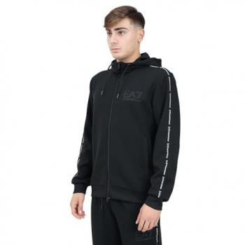 EA7 Emporio Armani Black Hooded Zip Sweatshirt for Men, Regular Fit, Size S