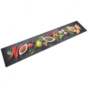 Alfombra de cocina lavable de terciopelo con dibujo de especias, 60x300 cm, multicolor